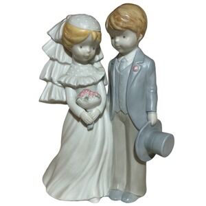 Enesco Kinka Child Bride Groom Figurine 1990 Hand Painted Bisque Porcelain Decor